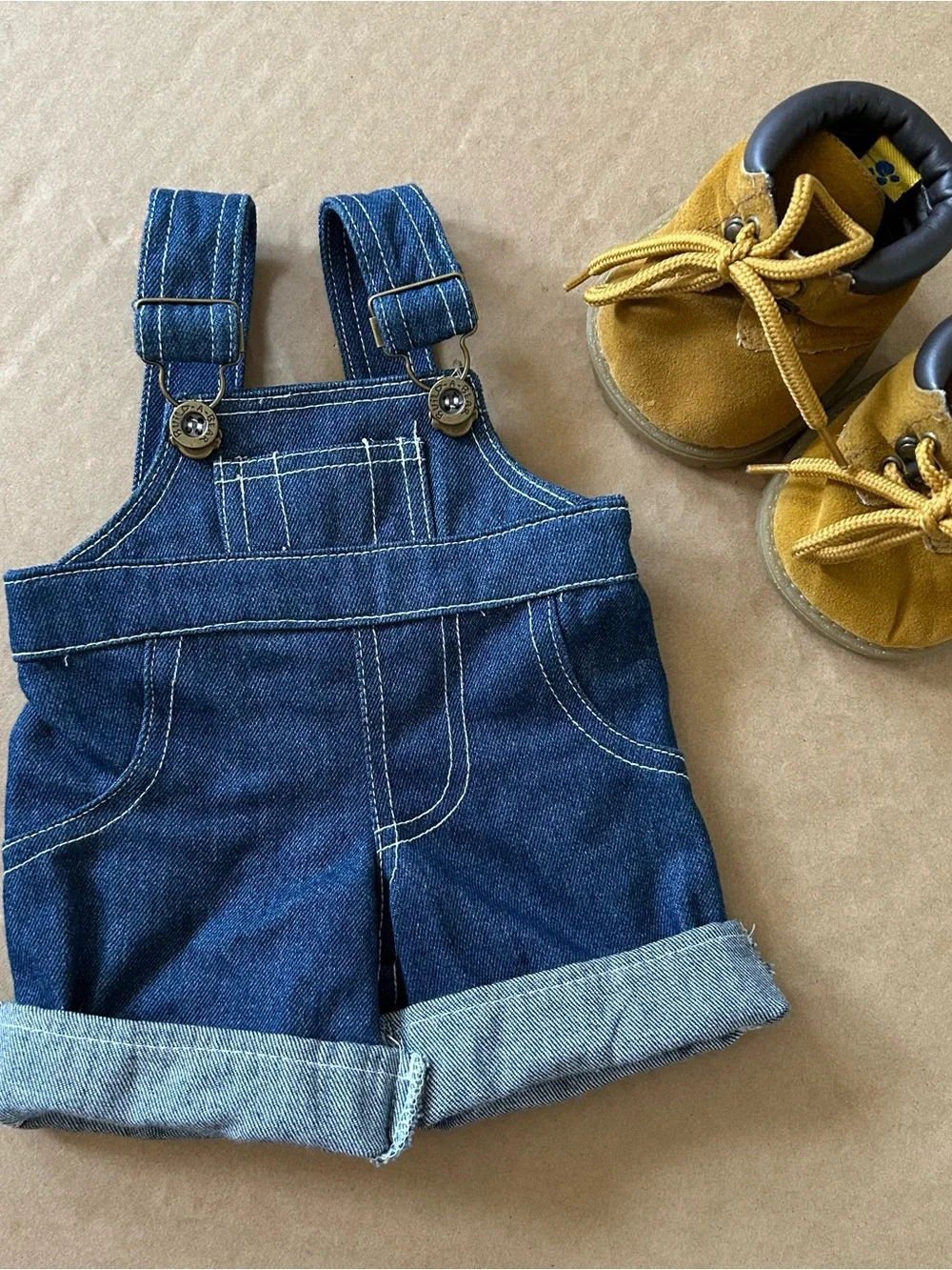 Build a Bear Denim Overall Shorts and Shoes Set Stuffed Animal Plush Clothing